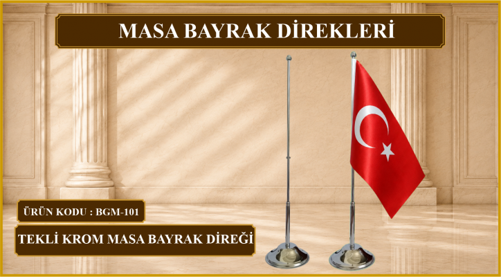 Tekli Krom Kaplama Masa Bayrak Direği