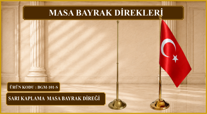 Tekli Sarı Kaplama Masa Bayrak Direği