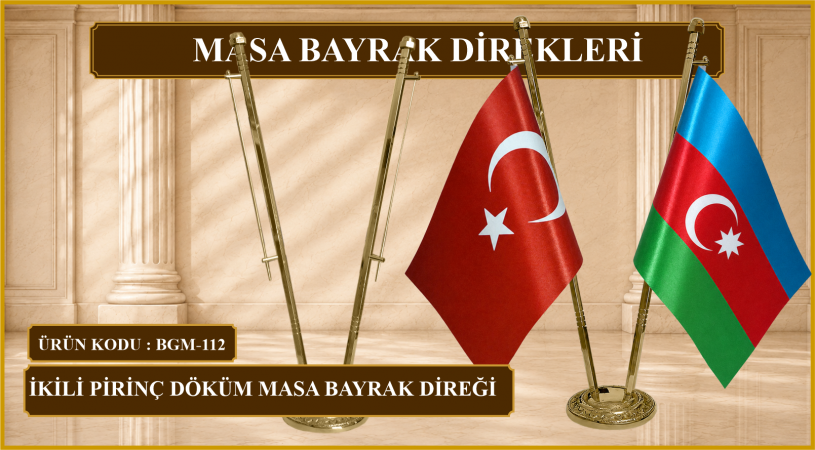 İkili Pirinç Döküm Masa Bayrak Direği